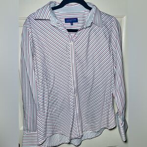 Jones New York Signature Woman‎ Easy Care Striped Button Up Shirt Top XL